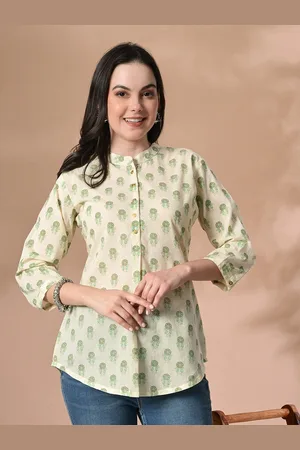 Cayman Floral Print Mandarin Collar Cotton Top