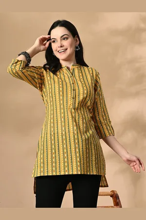 Cayman Striped Mandarin Collar Cotton Top