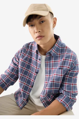 The Souled Store Men Windowpane Checks Spread Collar Cotton Casual Shirt