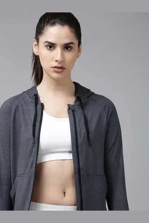 Van Heusen Women Solid Knitted Hooded Slim Fit Training or Gym Sporty Jacket