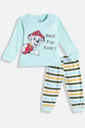 TINYO Infant Boys Green & White Printed Pure Cotton T-shirt with Striped Trousers