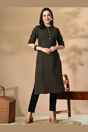 Cayman Women Ethnic Motifs Printed Keyhole Neck Cold-Shoulder Sleeves Thread Work Kurta
