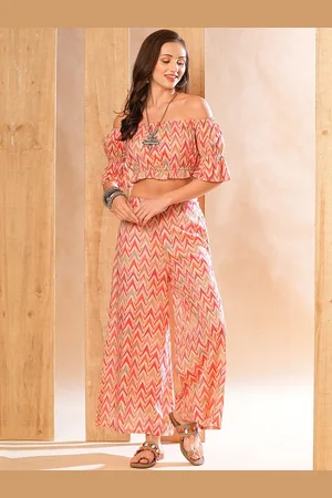 Globus Pink Geometric Printed Crop Top With Palazzo