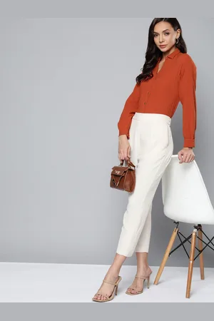 Chemistry Women Rust Orange Solid Casual Shirt