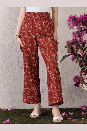 Berrylush Women Floral Printed High-Rise Trousers