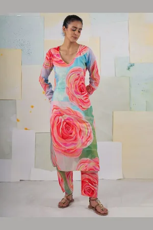 BUTA BUTI Floral Printed Regular Pure Cotton Straight Kurta With Trousers