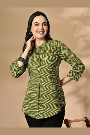 Cayman Geometric Print Mandarin Collar Cotton Top