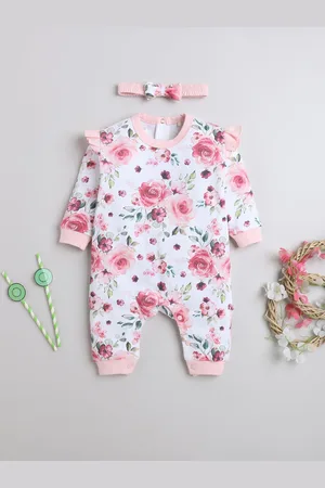 BUMZEE Infants Girls Floral Printed Cotton Rompers