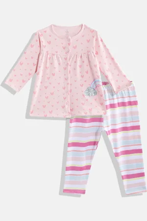 TINYO Infant Girls Pink & White Pure Cotton Fit & Flare Dress with Leggings