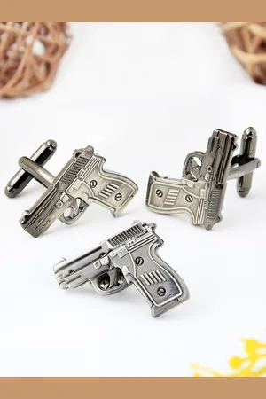 PELUCHE Unisex Grey Rhodium-Plated Cufflinks & Lapel Pin Accessory Gift Set