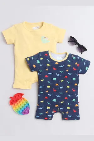 BUMZEE Infant Boys Pack Of 2 Printed Cotton Half Sleeve Rompers
