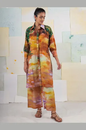BUTA BUTI Floral Printed Shirt Collar Regular Pure Cotton Straight Kurta With Trousers