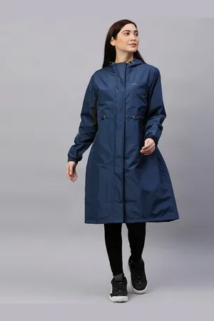 Zeel Women Navy Blue Solid Rain Jacket
