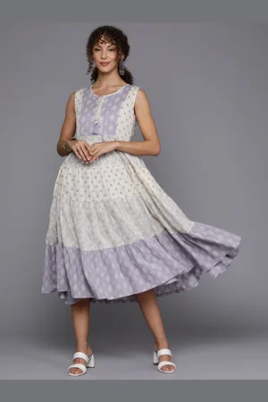 Biba Women Geometric Print Pure Cotton Tiered A-line Midi Dress