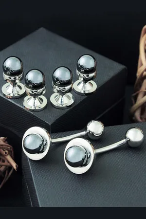 PELUCHE Unisex Grey Brass Cufflink and Shirt Stud Gift Set