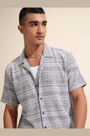 Highlander Men Relaxed Fit Drop Shoulder Cuban Collar Half Sleeves Shirt
