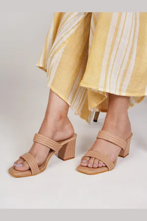 Scentra Woven Design Open Toe Block Heels