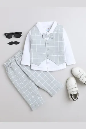 BUMZEE Infant Boys Checked Pure Cotton 4-Piece Single-Breasted Partywear Suit