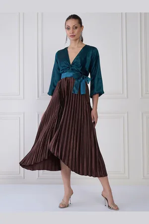 Antheaa Women Striped Satin Midi Dress