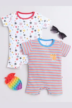 BUMZEE Infant Girls Pack Of 2 Printed Cotton Half Sleeve Rompers