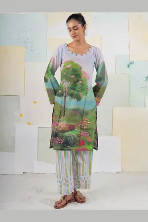 BUTA BUTI Floral Printed Regular Pure Cotton Kurta with Trousers