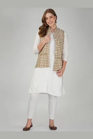Kalini Checked Pure Cotton Woven Nehru Jackets