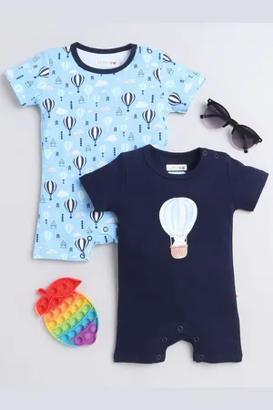 BUMZEE Infant Boys Pack Of 2 Printed Cotton Half Sleeve Rompers