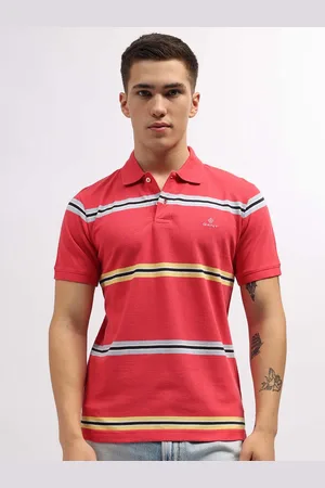 GANT Men Coral Striped Polo Collar T-shirt