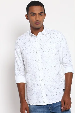 Lee Men White & Black Classic Slim Fit Printed Cotton Casual Shirt