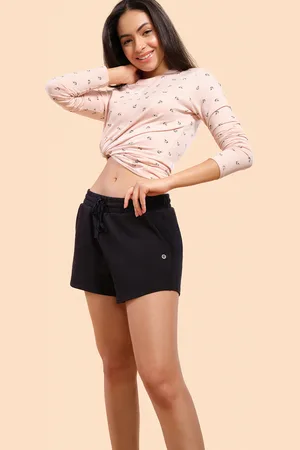 ENAMORA E078 Mid-Rise Terry Cotton Shorts for Women with Side Pockets and Drawstring