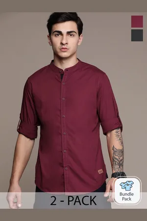 Roadster The Lifestyle Co. Pack of 2 Band Collar Roll-Up Sleeves Pure Cotton Casual Shirt