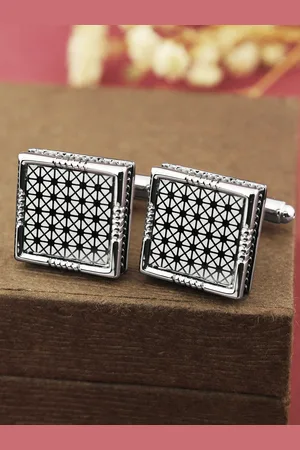 PELUCHE Men Silver-Toned & Grey Cufflink