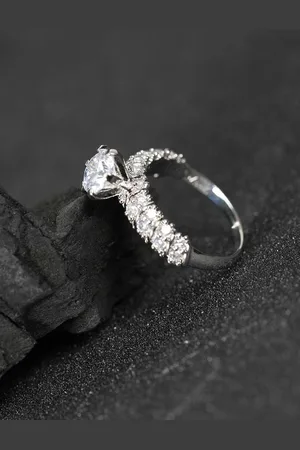 Priyaasi Silver-Toned Rhodium-Plated AD & CZ-Studded Handcrafted Finger Ring