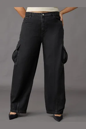 FREAKINS Women Straight Fit Mid-Rise Clean Look Pure Cotton Cargo Jeans