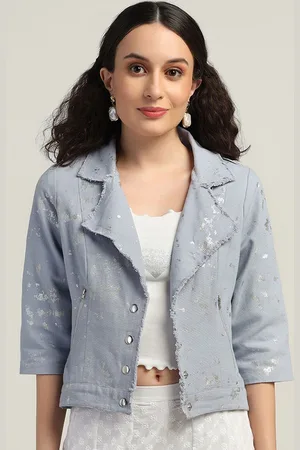 Lela Women Floral Crop Denim Jacket