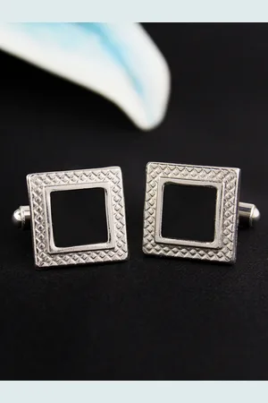 Kavove Men Silver-Plated & Black Textured Metal Cufflink