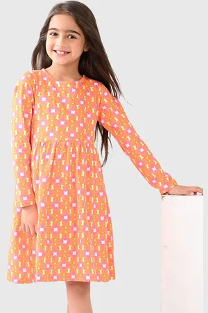 BONKIDS Girls Floral Print Fit & Flare Dress