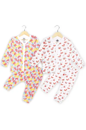The Mom Store Infants Kids Pack Of 2 Printed Pure Cotton T-shirts With Pyjamas