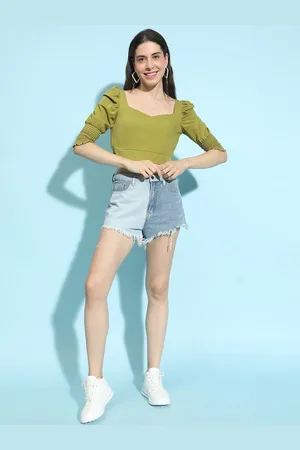 Oxolloxo Women Solid Sweetheart Neck Crop Top