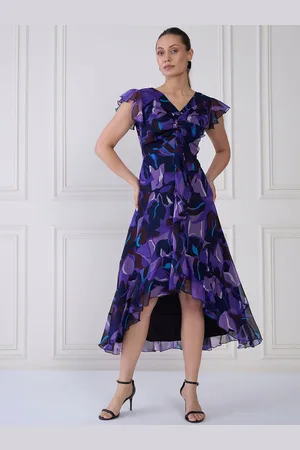 Antheaa Women Floral Print Flutter Sleeve Fit & Flare Midi Dress