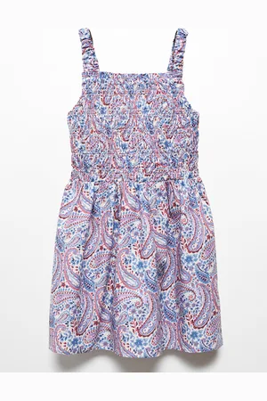 MANGO Girls Cotton Floral Print A-Line Mini Dress