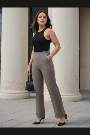 BlissClub Women Tailored Straight Fit High-Rise Wrinkle Free Formal Trouser