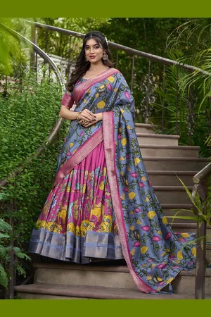 LOOKNBOOK ART Kalamkari Printed Semi-Stitched Lehenga & Unstitched Blouse With Dupatta