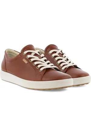 Ecco Women Soft 7 Cognac Leather Extra Wide Sneakers