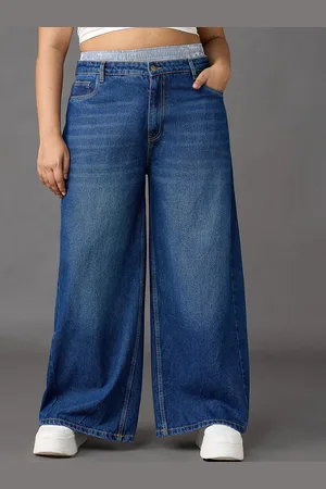 FREAKINS Women Wide Leg Low-Rise Clean Look Light Fade Pure Cotton Jeans