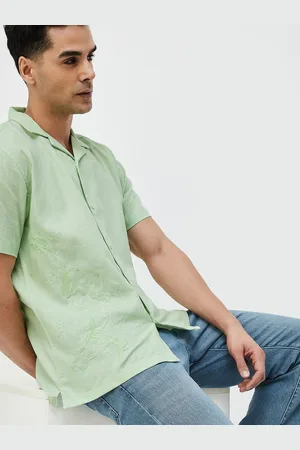 Lifestyle Men Solid Embroidered Cuban Collar Casual Shirt