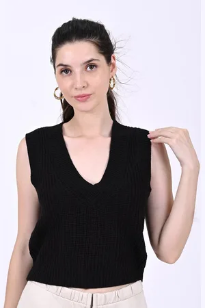 NoBarr Women Solid V-Neck Sleeveless Sweater Vest