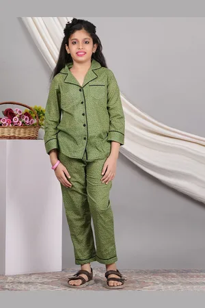 Yash Gallery Girls Printed Cotton Shirt Collar Neck Shirt & Flared Trousers Clothing Set