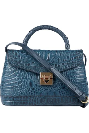 Hidesign Blue Textured Leather Shopper Handheld Bag
