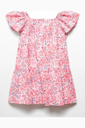 MANGO Girls Floral Print Cotton Flutter Sleeve A-Line Dress